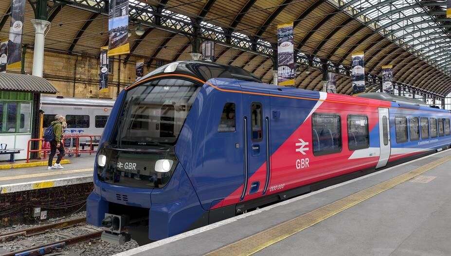 Alstom Adessia Stream battery-electric unit at a platform — artist's impression showing the new GBR-liveried train