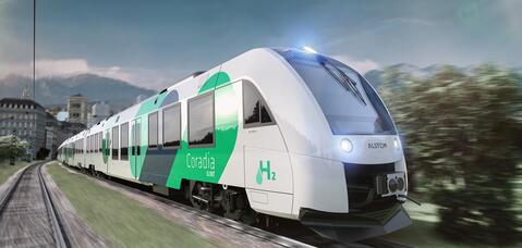 Alstom Coradia iLint hydrogen-electric regional train render — illustrating the breadth of Alstom's regional traction portfolio
