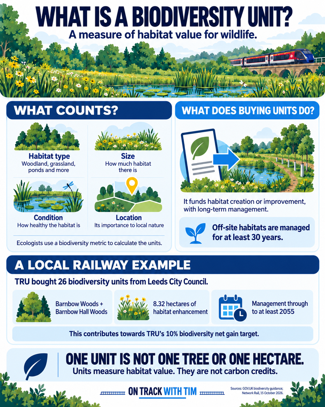 On Track With Tim infographic explaining what a biodiversity unit is