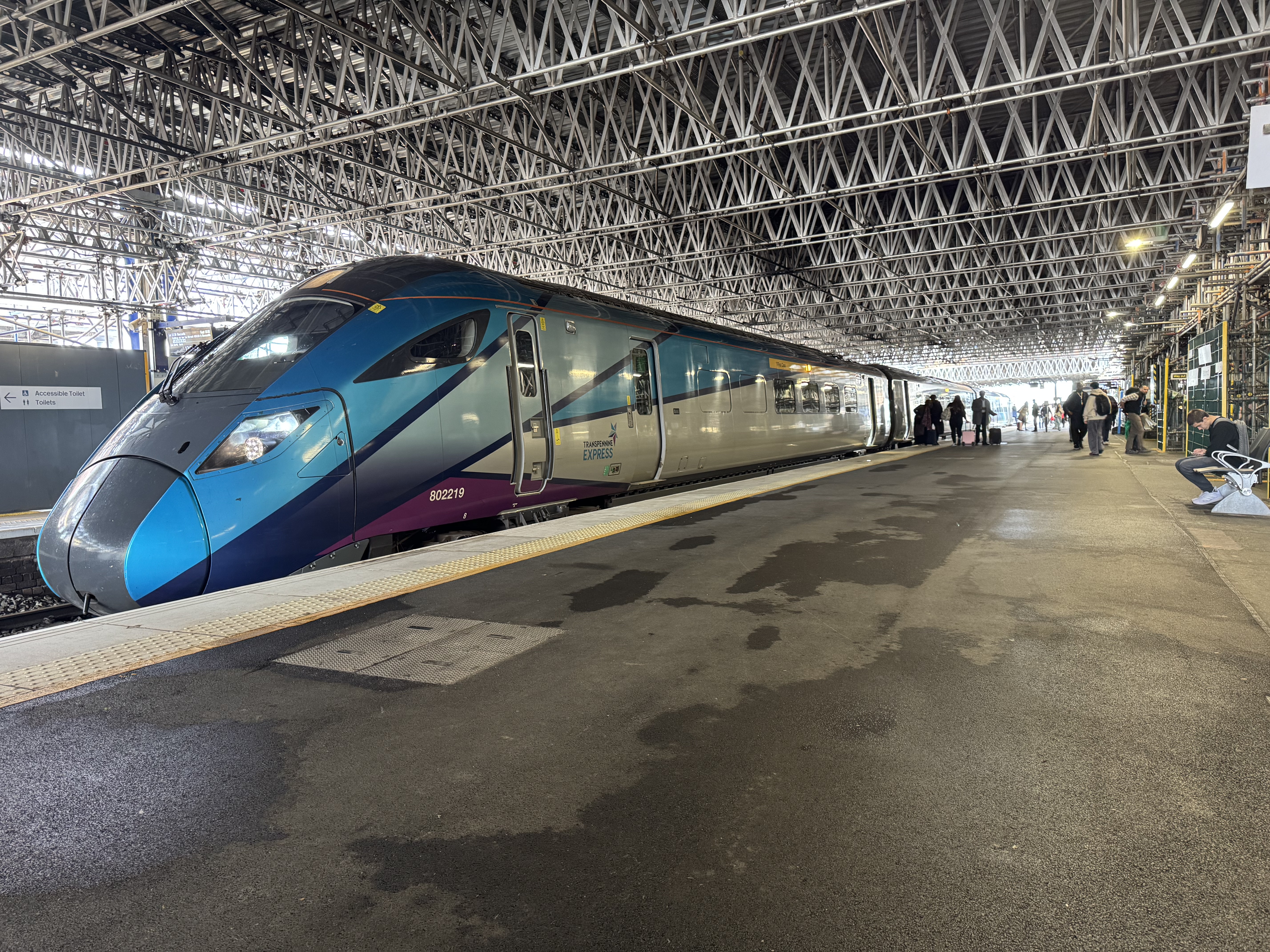 TransPennine Express Class 802219 at Huddersfield station, forming a service to Liverpool Lime Street
