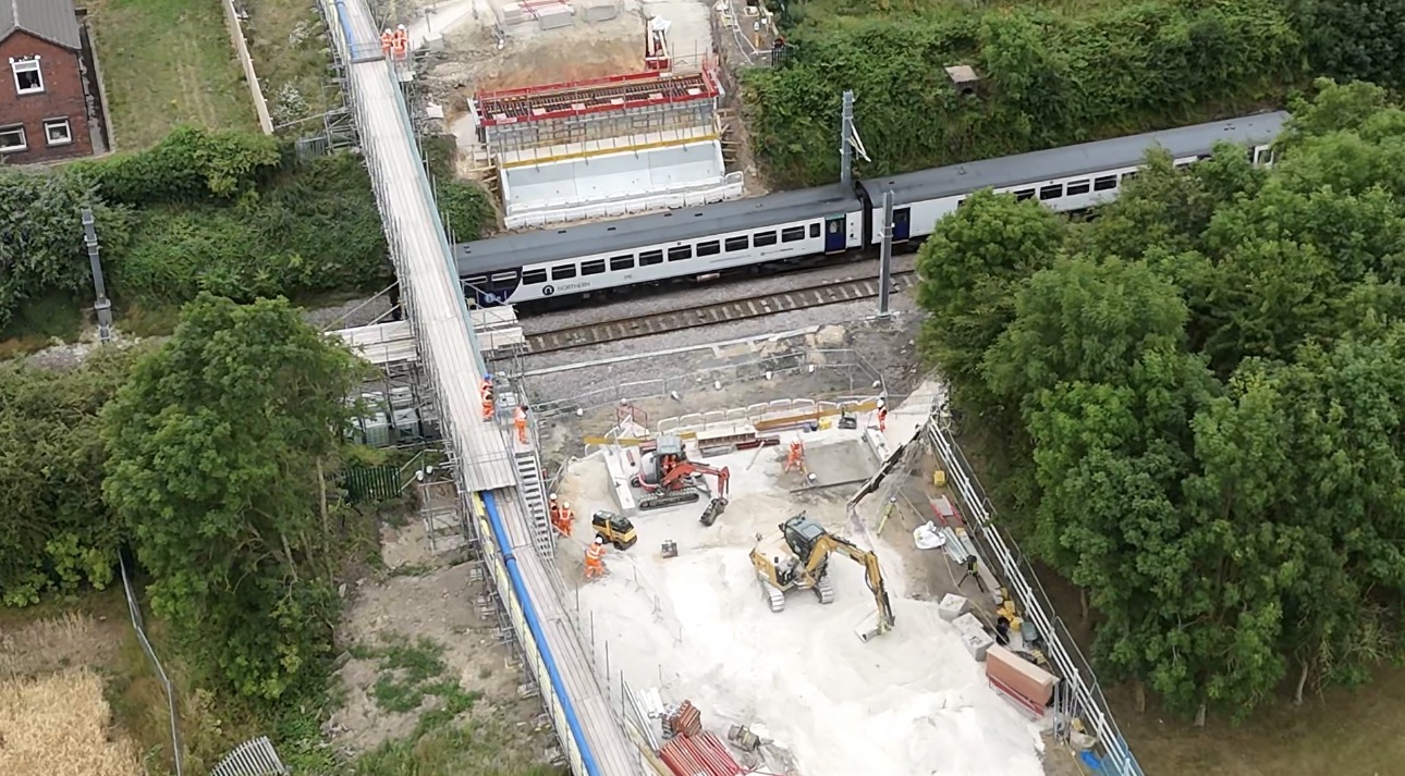 New southern abutment under construction at Ridge Road Bridge west of Micklefield, with shuttering and reinforcing steel visible