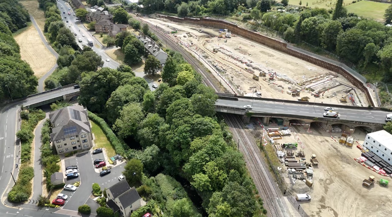 Construction site of the new Shipley Train Care Depot, formerly a scrapyard and railway goods yard, with foundation shuttering already visible